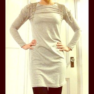 Heather gray dress with silver shoulder detail